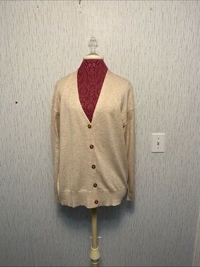 Arach & Cloz Beige XL V-Neck Button Cardigan Sweater - Classic Lightweight Knit